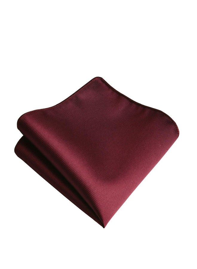 Branduce Solid Burgundy Tie for Men Wedding 8cm Classic Business Silk Wine Red Tie and Pocket Square Set Plain Necktie Handkerchief Clip Set (TA01-06) - Image 4